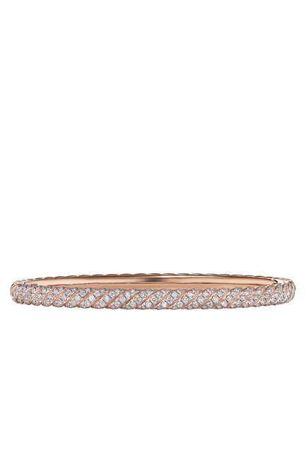Sculpted Cable Bangle Bracelet, 18k Rose Gold & Diamonds